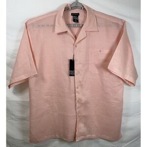 NWT Men's DELF Collection‎ Big Tall 100% Linen Short Sleeve Camp Shirt Peach 4XL